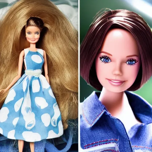 Prompt: a real young woman, whose photo was used as refrence in designing barbie