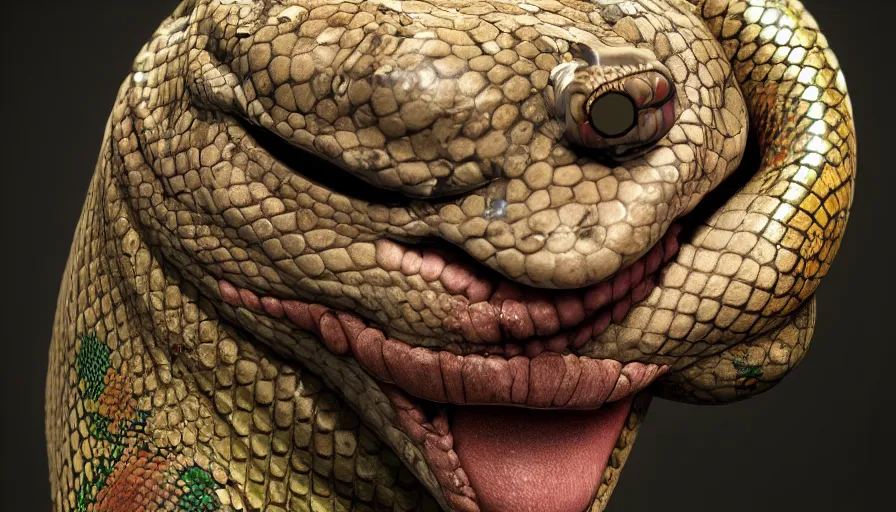 Prompt: hybrid of a happy snake and sad clown, beautiful detailed face, ultra realistic, concept art, intricate details, serious, highly detailed, photorealistic, octane render, 8 k, unreal engine.