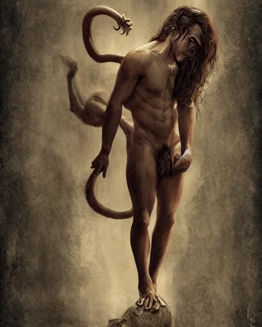 Prompt: ! dream carlos valdes as a satyr full body portrait, seductive, sexy, leaves, intricate, digital painting, old english, sepia, whimsical background by marc simonetti, artwork by liam wong