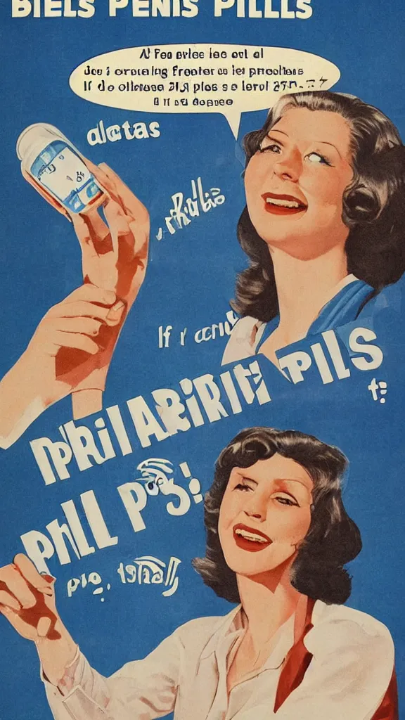 Image similar to Advertisement from 2078 for pills that make you French, graphic