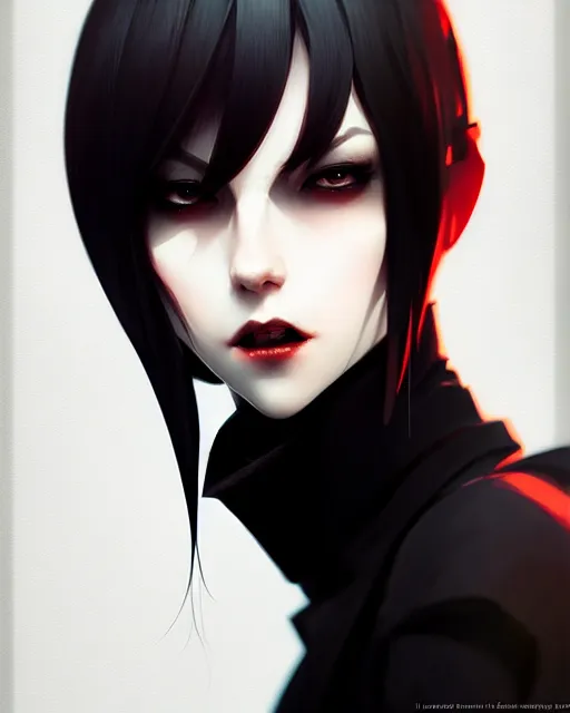 Prompt: sharp hq rendering, dark vampire, character portrait, concept art, painterly, fanart, highly detailed in the style of wlop by ilya kuvshinov, wenjun lin, angular asymmetrical design