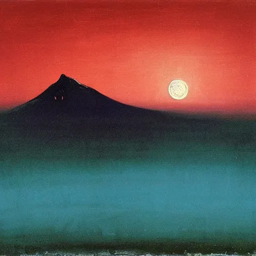 Image similar to mt elbrus, arkhip kuindzhi painting, moon light, teal palette, christian mysticism