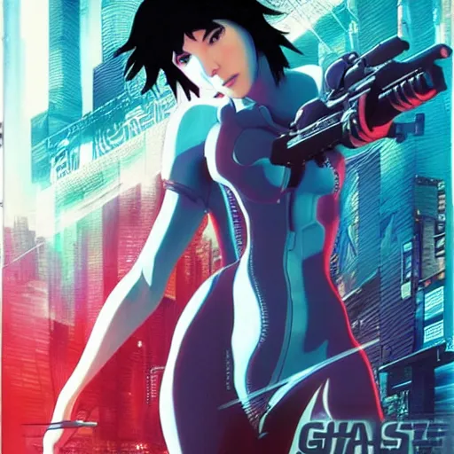 Prompt: video game box art of a game called ghost in the shell, highly detailed cover art.