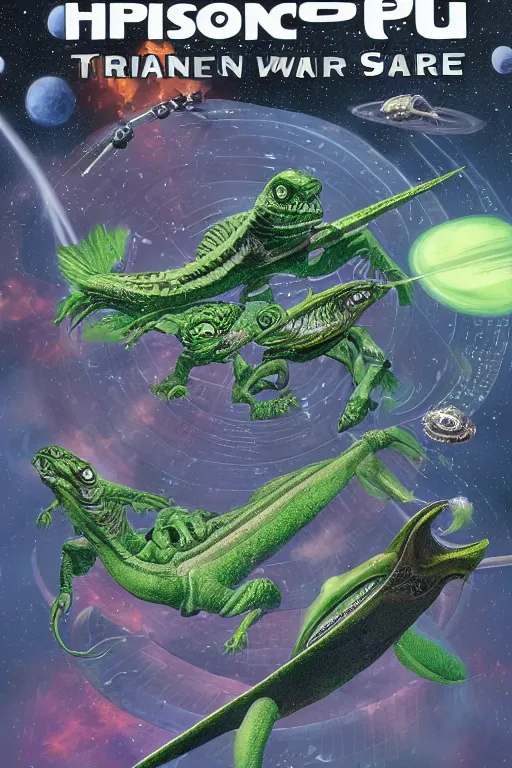 Prompt: pulp reptilian space wars with astronout in Dyson sphere, higly detailed