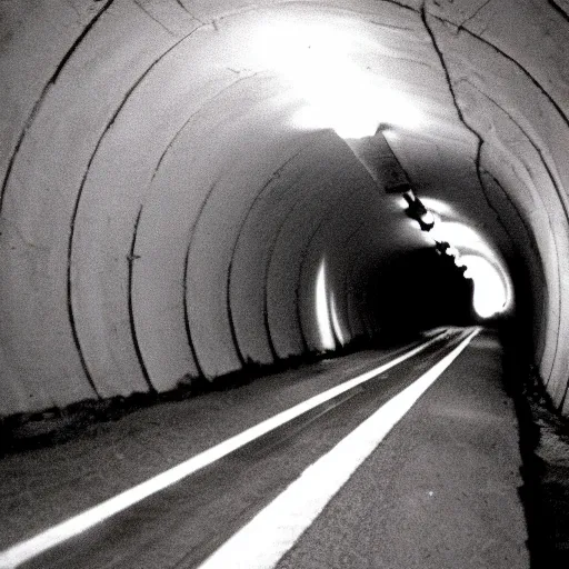 Image similar to a tunnel that leads to hell, vintage photograph, 3 5 mm