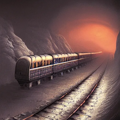 Image similar to photorealistic centipede thomas the train in the style of michael whelan and gustave dore. hyperdetailed photorealism, 1 0 8 megapixels, amazing depth, glowing rich colors, powerful imagery, sinister overtones, 3 d finalrender, 3 d shading, cinematic lighting, artstation concept art