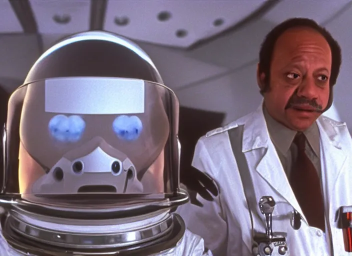 Image similar to film still of 1978 Cheech Marin as Dr. Dave Bowman in 2001 A Space Odyssey