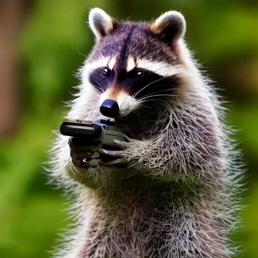 Image similar to racoon holding a laser gun, digital art , centred award winning 4K