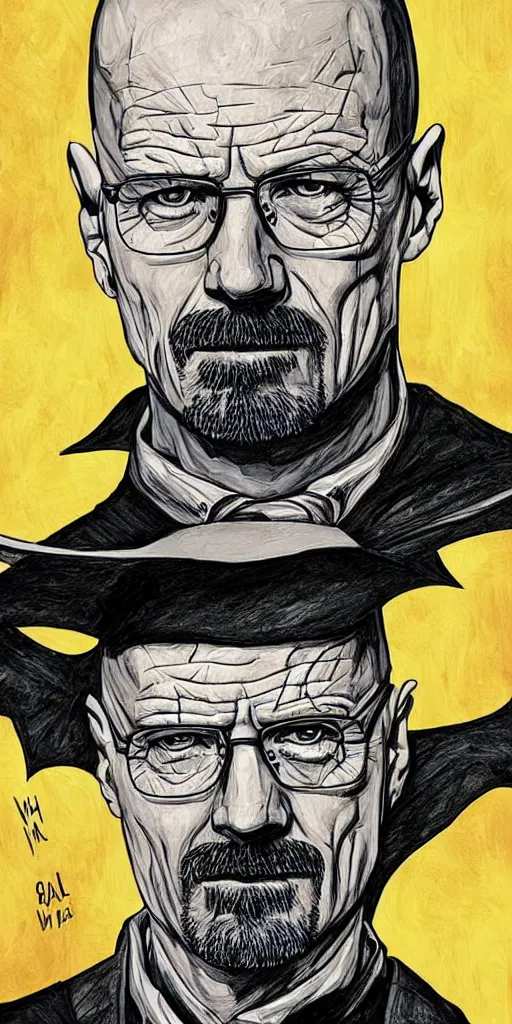 Image similar to portrait of walter white as the batman, illustration, art by neil gaiman