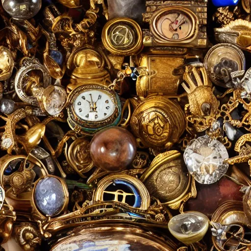 Image similar to An enormous treasure vault filled with artifacts, jewels and treasures lost to time, ultra-high definition, 4K, museum quality photo
