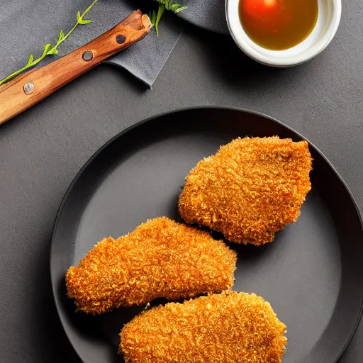 Prompt: a photo of a breaded chicken, professional, studio, 4 k