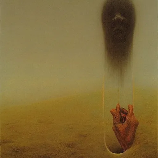 Prompt: a man eating his own face, painted by zdzislaw beksinski