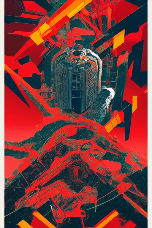 Prompt: an akira movie poster, an ultrafine detailed painting by petros afshar, behance contest winner, geometric abstract art, reimagined by industrial light and magic, behance hd, anaglyph effect, poster art