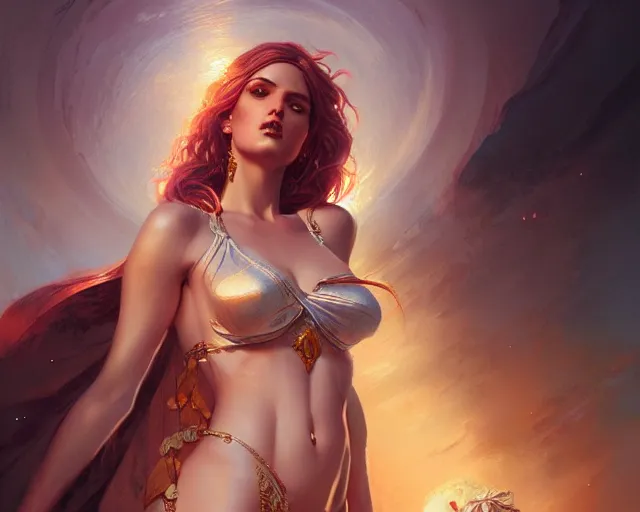 Image similar to illustration of a seductive and powerful aphrodite, detailed intricate illustration, detailed illustration, hd, 4 k, digital art, overdetailed art, by greg rutkowski, by loish, complementing colors, trending on artstation, deviantart
