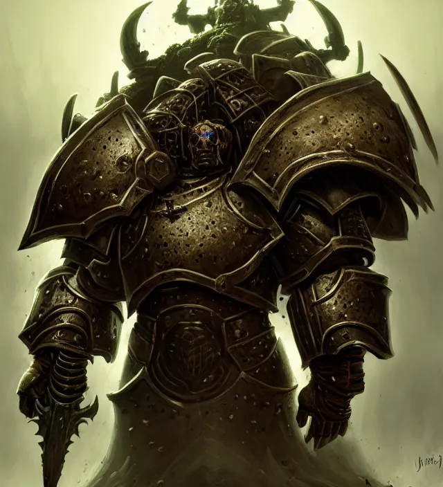 Prompt: armor _ portrait _ heros _ warhammer _ 4 _ 0 _ k _ - pestilence, nurgle warrior, champion _ the _ primarchs _ emperor _ by _ johannes _ helgeson _ animated _ with _ vfx _ concept _ artist _ _ illustrato by ruan jia