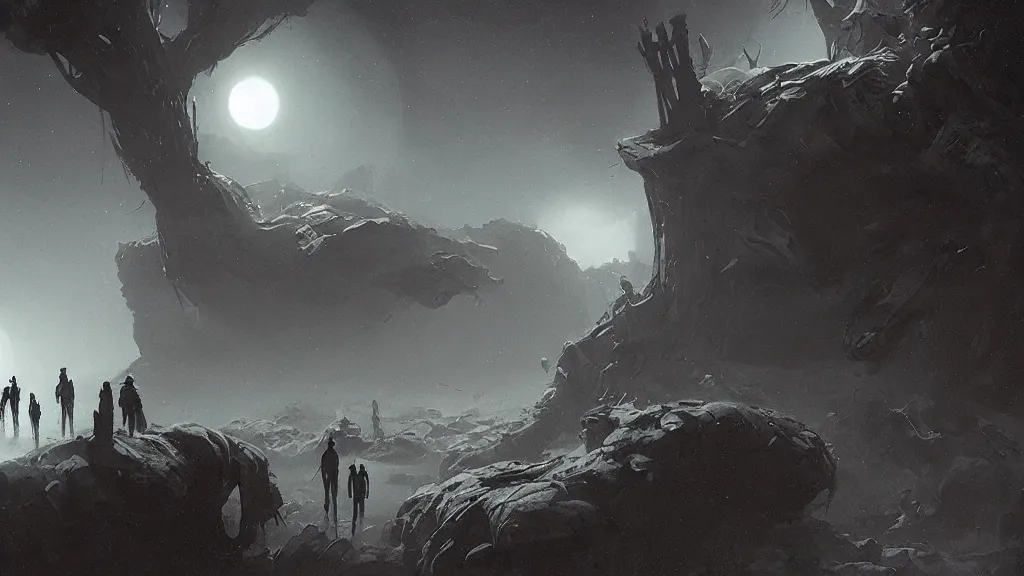 Image similar to eerie atmospheric alien worlds by john schoenherr and glenn barr, epic cinematic matte painting