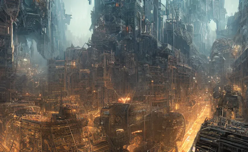 Prompt: Port city, hyperrealistic mixed media, stunning 3d render inspired art by P. Craig Russell and Barry Windsor-Smith + perfect facial symmetry + dim volumetric lighting, 8k octane beautifully detailed render, post-processing, extremely hyperdetailed, intricate futuristic mechanic parts, epic composition, grim yet sparkling atmosphere, cinematic lighting + masterpiece, trending on artstation