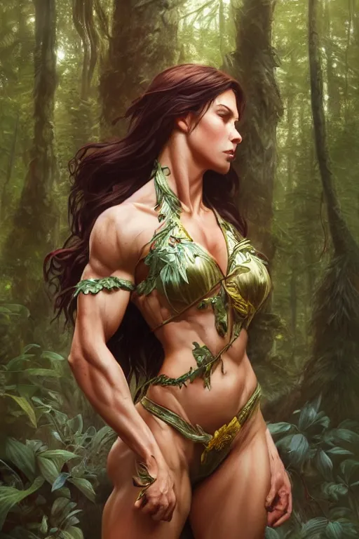 Prompt: female spirit of the forest, highly detailed, digital painting, artstation, concept art, smooth, sharp focus, illustration, unreal engine 5, 8 k, art by artgerm and greg rutkowski and alphonse mucha and ifbb pro fitness photograph