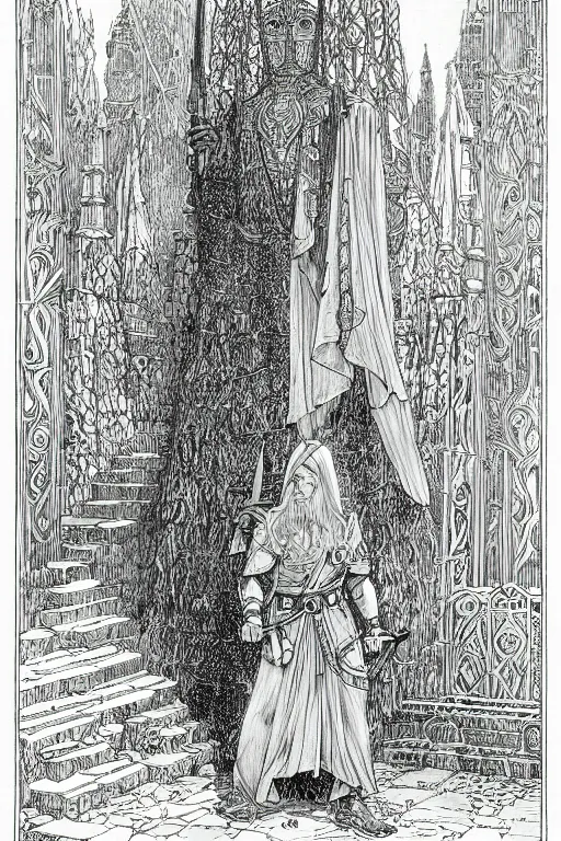 Image similar to tunic link entering the labyrinth pen-and-ink illustration by Franklin Booth