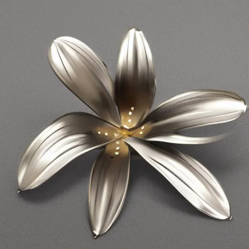 Image similar to metal orchid flower, futuristic reflective, shiny, high detail