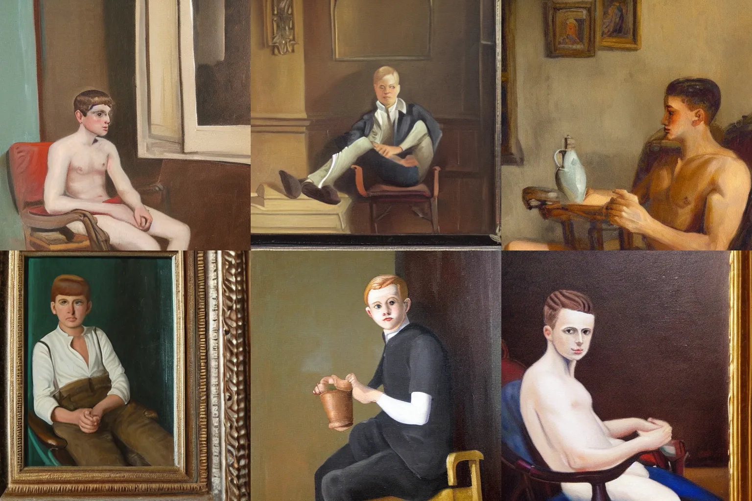 Prompt: a painting of a young aryan man sitting in the parlour