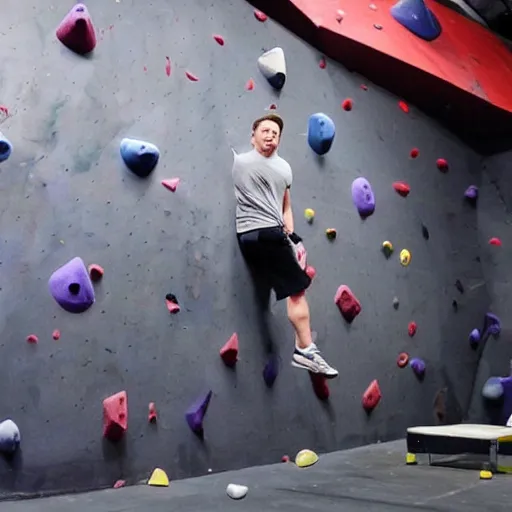 Prompt: Elon musk at the bouldering gym