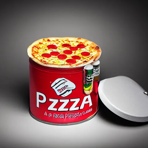 Image similar to Pizza in a can,promotional,studio lighting,detailed