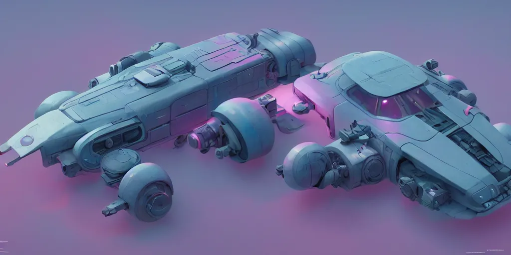 Prompt: Hard Surface Shape Form Exploration, Detailed, 8k, sci-fi, pastel colors, props, panel, concept, simon stalenhag ,syd mead, vehicle, speeder, parts,modular, insane detail