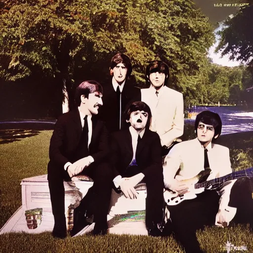Prompt: 4K uhd photo of a lost Beatles album cover