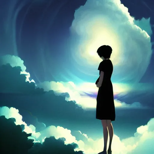 Image similar to portal to the clouds inside the silhouette of an ear, by ilya kuvshinov