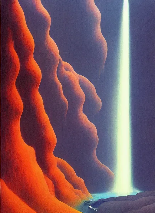 Image similar to waterfall on a space station in space Edward Hopper and James Gilleard, Zdzislaw Beksinski highly detailed
