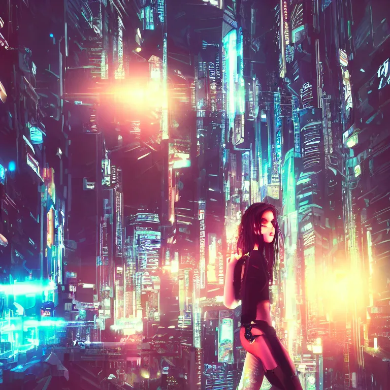 Cyberpunk Cityscape Girl Digital Art