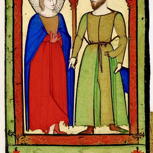 Prompt: manon and gregoire, medieval illumination