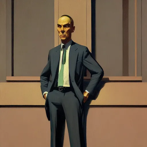 Image similar to Portrait of mr. detective wearing a business suit , very coherent, painted by Edward Hopper, Wayne Barlowe, painted by James Gilleard, airbrush, art by JamesJean