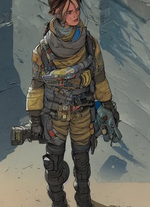 Image similar to apex legends ash. concept art by james gurney and mœbius.