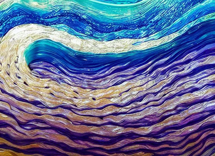 Image similar to an ocean wave transformed in resin and fossialized, colors, pale, highlights, artistic