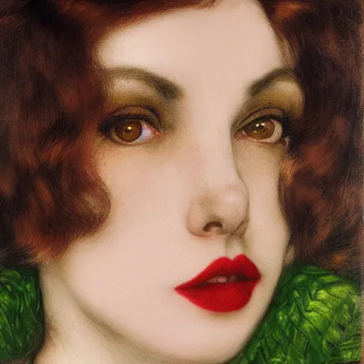 Prompt: portrait of a hybrid of judy garland and lady gaga, brown fringe, full lips, downslanted palpebral fissures, holman hunt, john william waterhouse, kilian eng, rosetti, john everett millais, william holman hunt, 4 k