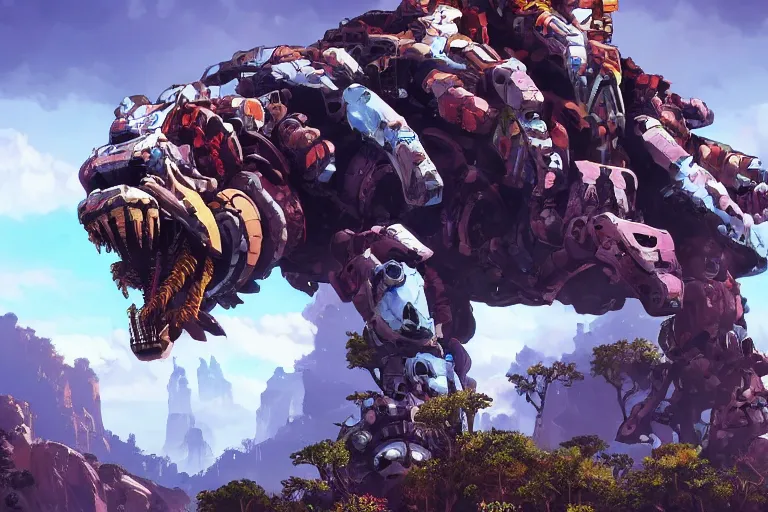 Image similar to clamberjaw machine mecha animal beast robot of horizon forbidden west horizon zero dawn bioluminiscence global illumination ray tracing hdr fanart arstation by sung choi and eric pfeiffer and gabriel garza and casper konefal