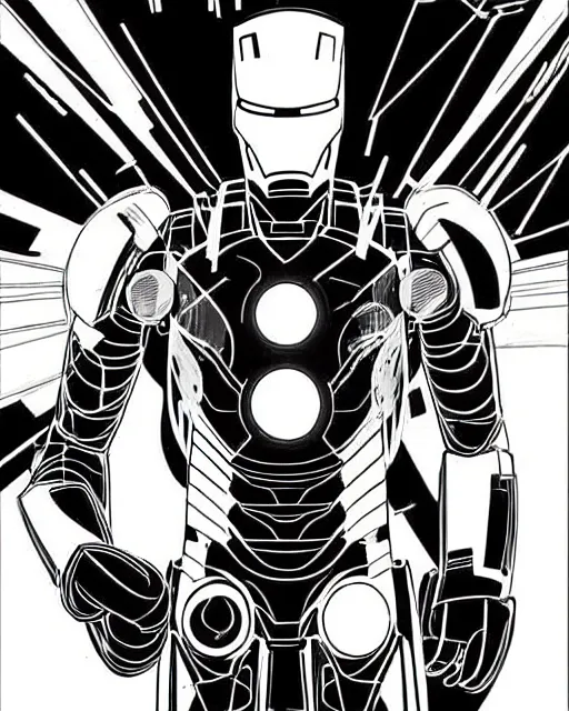 Image similar to black and white sad iron man with wires on hands on the destroed moon, iron man eat banana, wires earth background, by tsutomu nihei