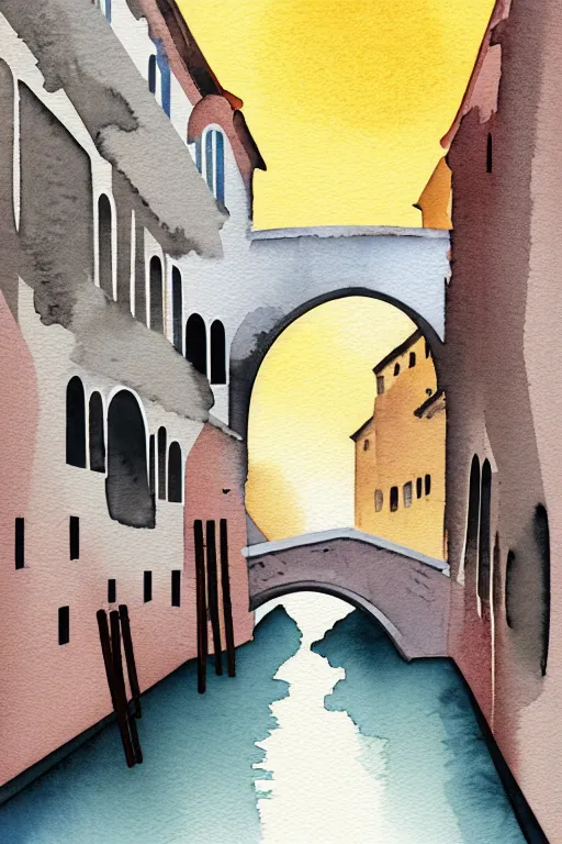 Prompt: minimalist watercolor art of venice at sunset, illustration, vector art