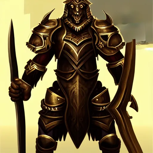 Image similar to Minotaur warrior with axe, human body, natural background, bull head, concept art, paladin golden armor, high details, symmetrical, full body, digital painting, dark fantasy, guildwar artwork