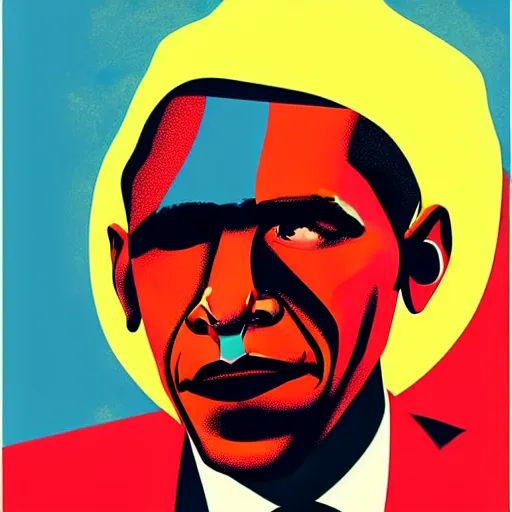 Image similar to Obama, graphic illustration by Jamie Hewlett, bold colors