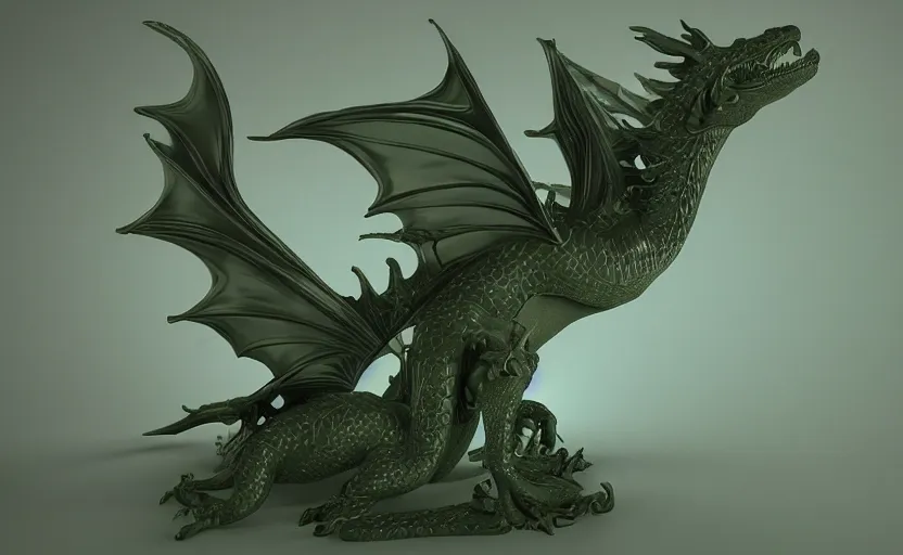 Image similar to statue of a dragon made of green jade, subsurface scattering, translucent, Dynamic Light and Shadows, Rendering, Redshift, 8k