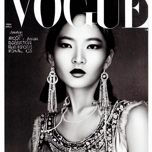 Image similar to a beautiful professional photograph by hamir sardar, herb ritts and ellen von unwerh for the cover of vogue magazine of a beautiful and unusually attractive tibetan female fashion model looking at the camera in a flirtatious way, zeiss 5 0 mm f 1. 8 lens