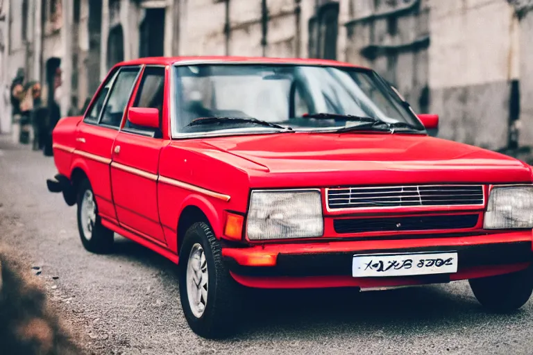 Image similar to red Lada (vaz-2108), Cinematic, 35mm