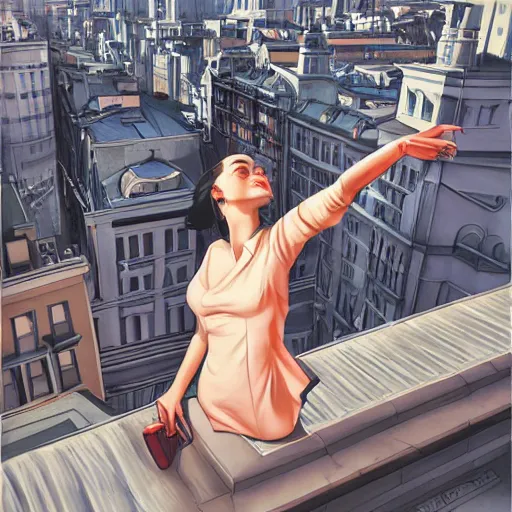 Prompt: woman, city, looking down, street top view, by rossdraws, enoch bolles, 3 d render