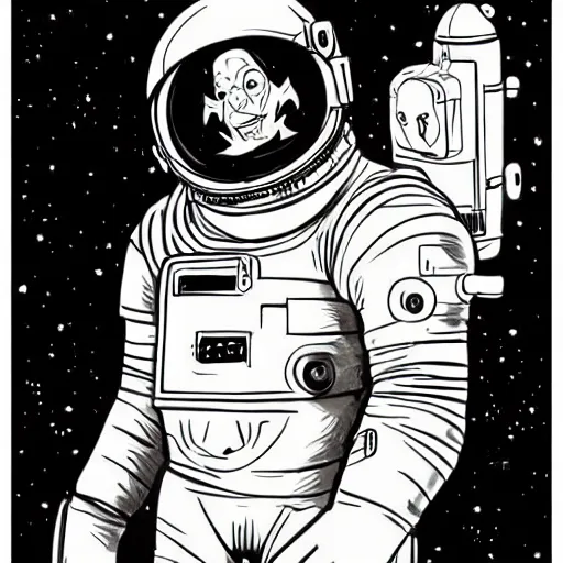 Image similar to character concept art, stylized art, astronaut, sci - fi!!!!, pen and ink illustration, mike mignola, trending on artstation