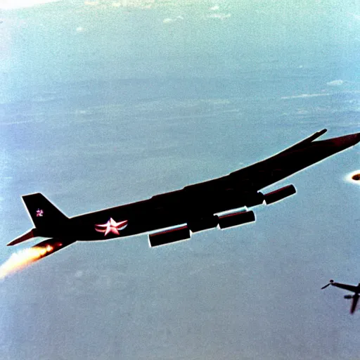 Image similar to realistic b - 5 2 dropping bombs in vietnam