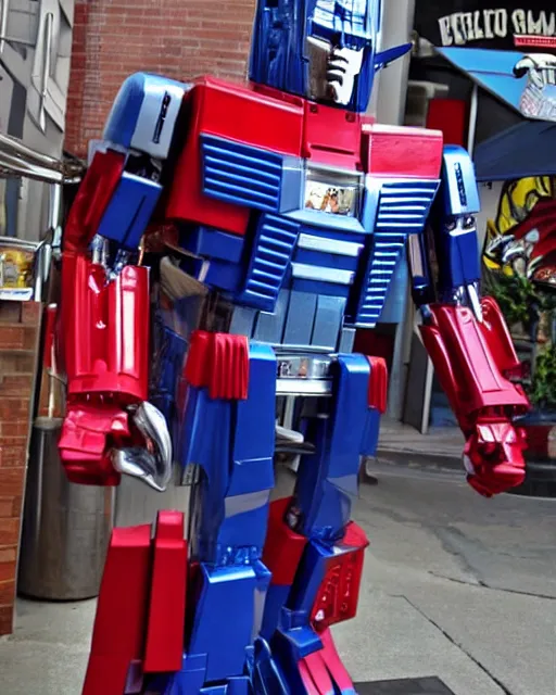 Prompt: optimus prime drinking a milkshake