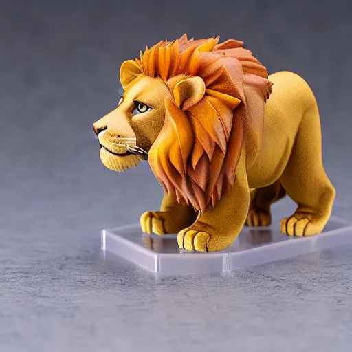 Prompt: a nendoroid lion, side view, full body, 4 k, highly detailed, subject centered, uncropped, studio photography